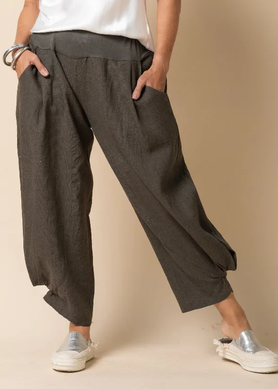 Amaka Linen Pants Full Length in Khaki