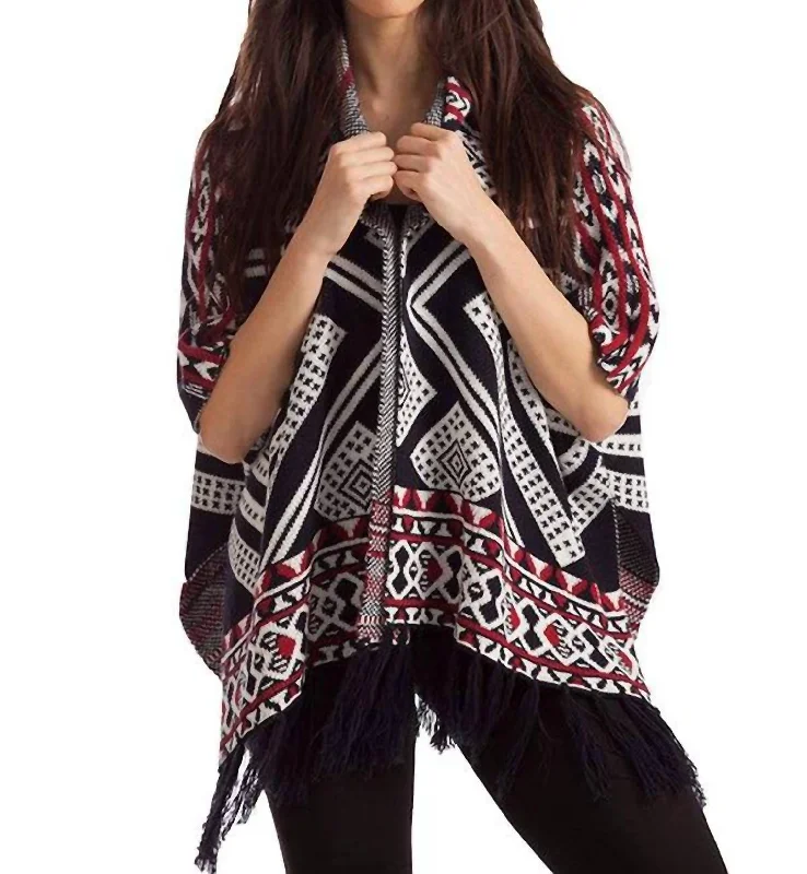 Hannah Tassel Poncho In Black/red