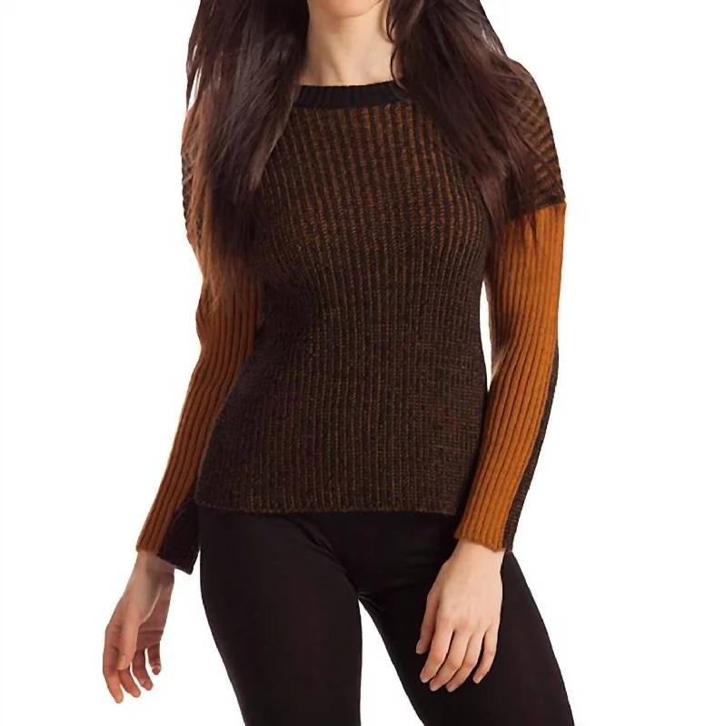 Maggie Two Tone Ribbed Sweater In Blackmustard