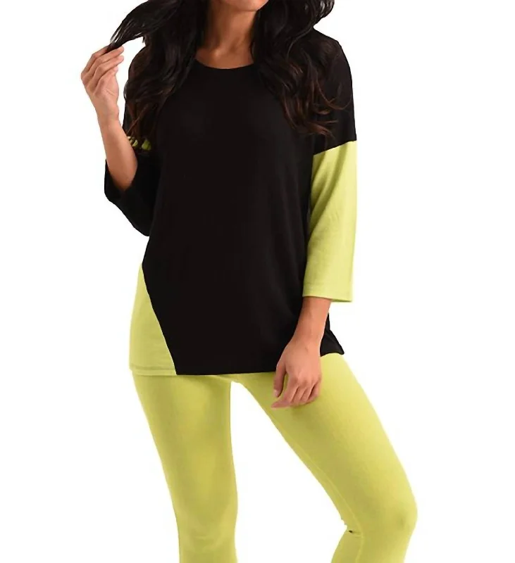 Mason 2 Tone Sleeve Kashmira Sweater In Black Lime