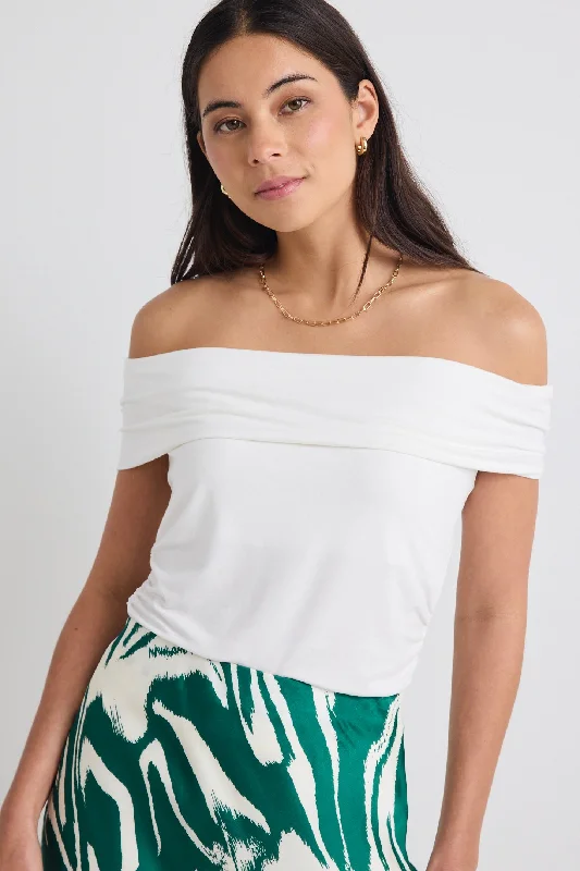 Nightlife Ivory Stretch Off Shoulder Top