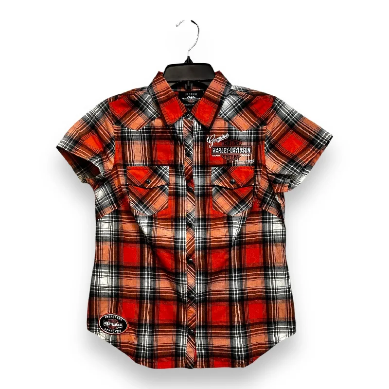 Top Short Sleeve By Harley Davidson In Plaid Pattern, Size: Sp