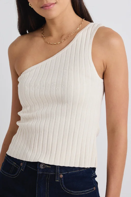 Urban Cream One Shoulder Rib Knit Top