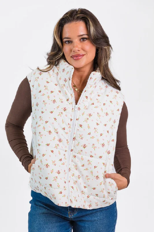 In A Bubble Ivory Floral Puffer Vest