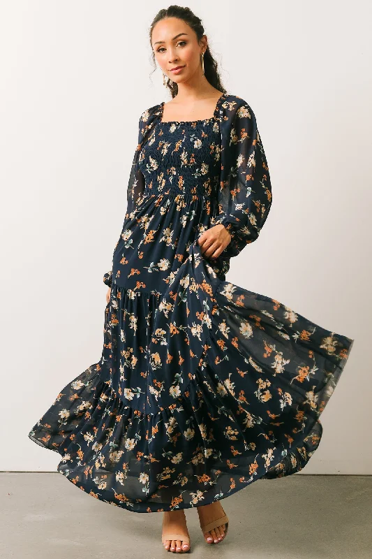 Isabela Smocked Maxi Dress | Navy Multi Floral