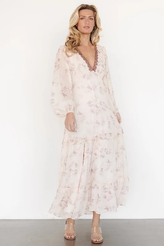 Rumi Deep V Maxi Dress | Beige + Clove Floral