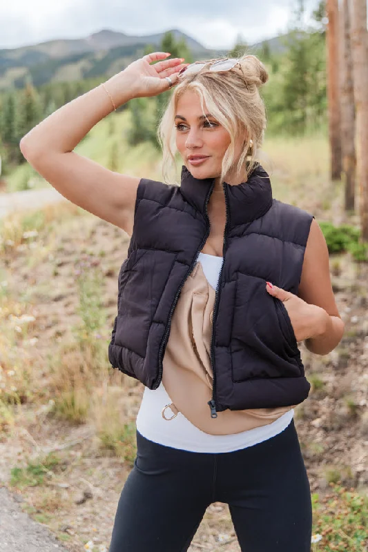 Sights To See Black Cropped Puffer Vest