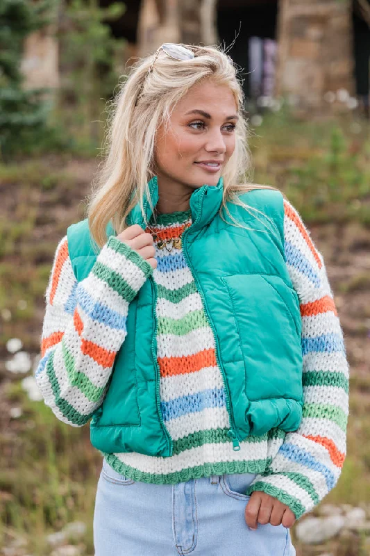 Sights To See Green Cropped Puffer Vest