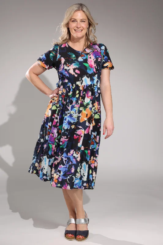 Short sleeve Midi Dress | NAVY MULTI FLORAL | 6541A1