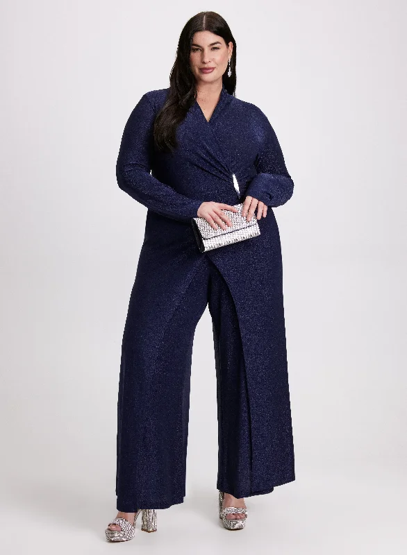 Joseph Ribkoff - Wrap-Over Glitter Knit Jumpsuit