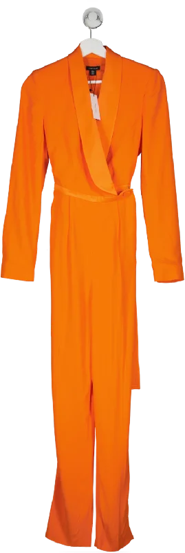 Karen Millen Orange Tailored Tuxedo Belted Wrap Jumpsuit UK 8