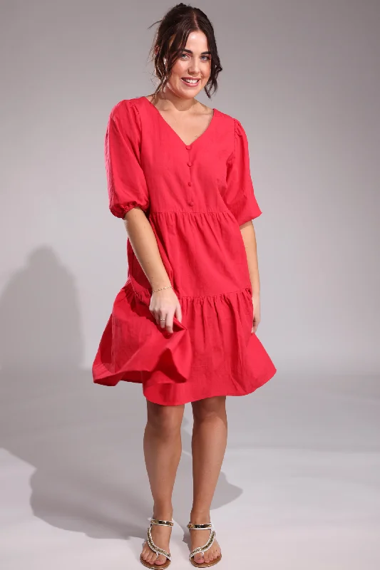 100% Cotton Short Dress | RED | 6126A1