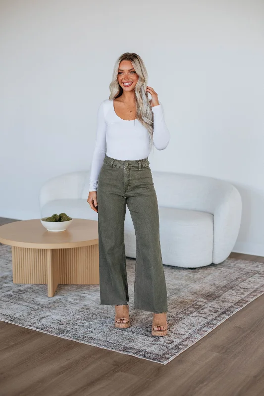 Linsley Wide Leg Pants - Olive