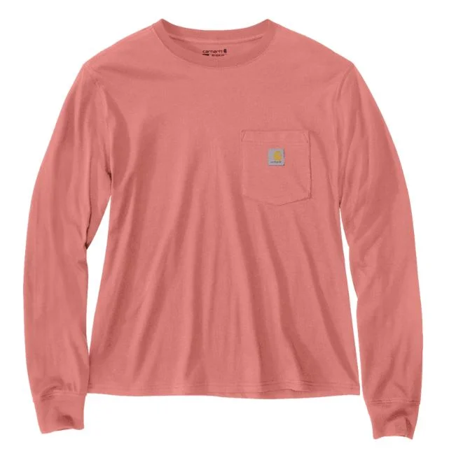 Women's Loose Fit Lightweight Long-Sleeve Crewneck Pocket T-Shirt